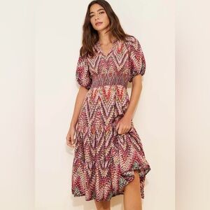 Conditions Apply Printed Puff-Sleeved Midi Dress